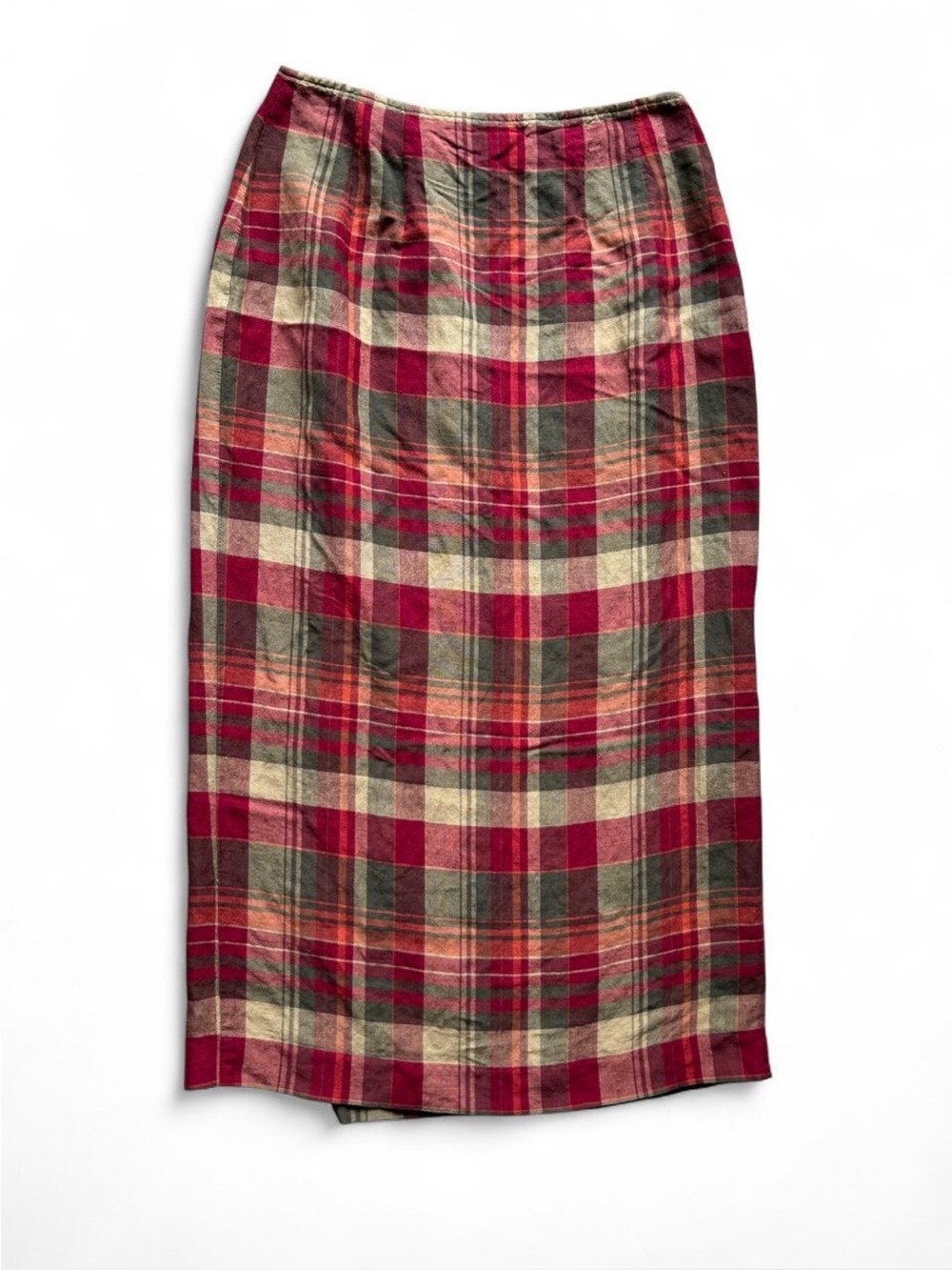 Vintage Geoffrey Beene Linen Plaid Wrap Maxi Skirt Dark Acadamia Size 6 Small - Picture 6 of 8